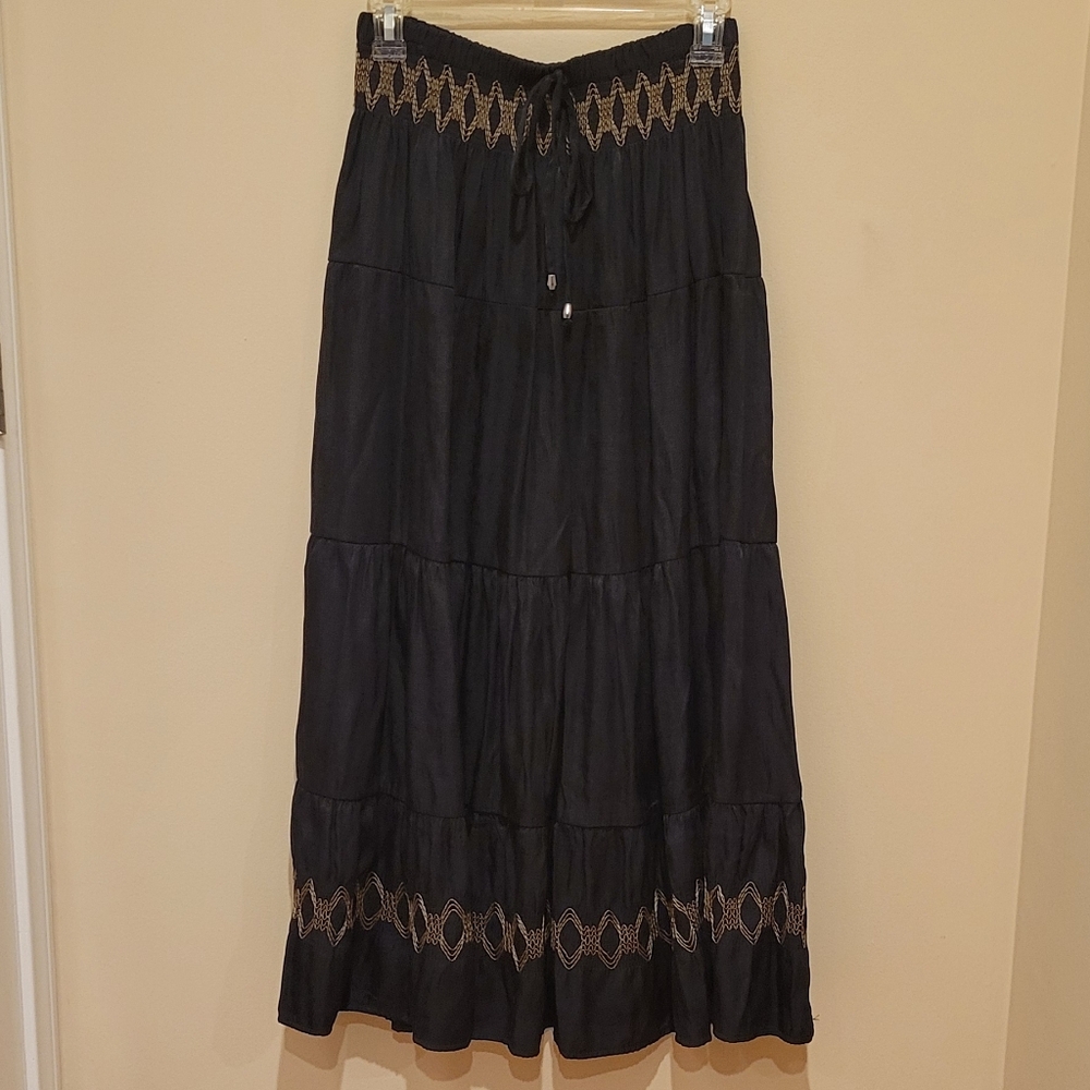 Black Embroidered boho Maxi Skirt